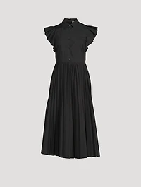 Pleated-Skirt Midi Shirt Dress