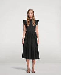Pleated-Skirt Midi Shirt Dress