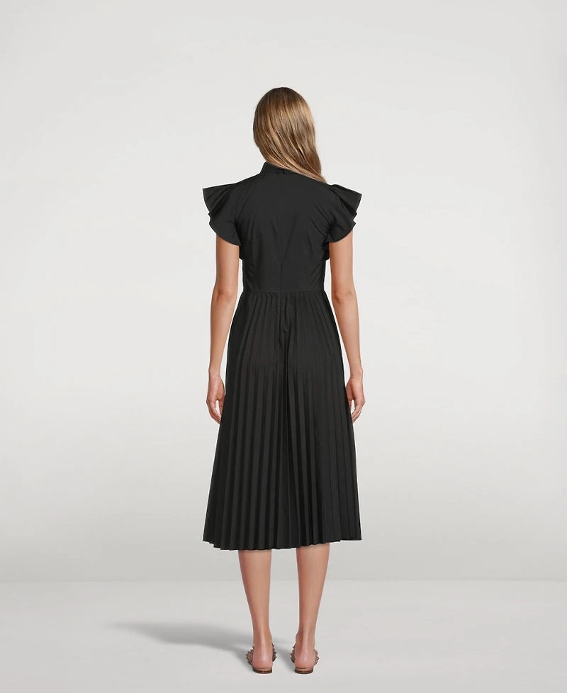 Pleated-Skirt Midi Shirt Dress