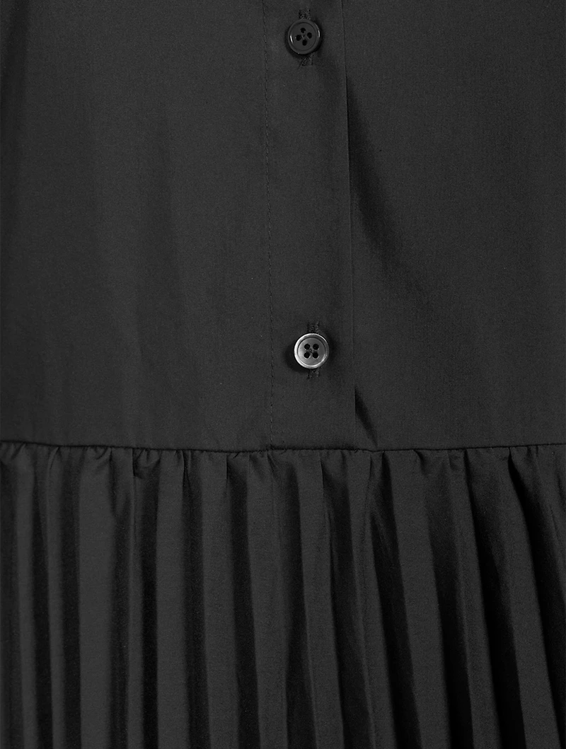 Pleated-Skirt Midi Shirt Dress