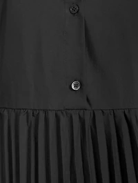 Pleated-Skirt Midi Shirt Dress