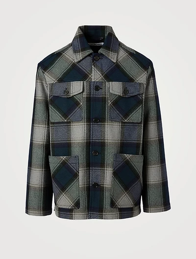 Wool-Blend Shirt Jacket Check Print
