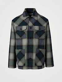 Wool-Blend Shirt Jacket Check Print