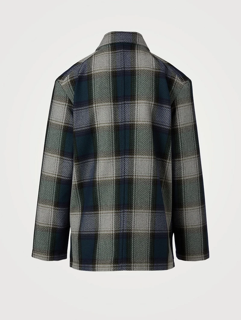 Wool-Blend Shirt Jacket Check Print