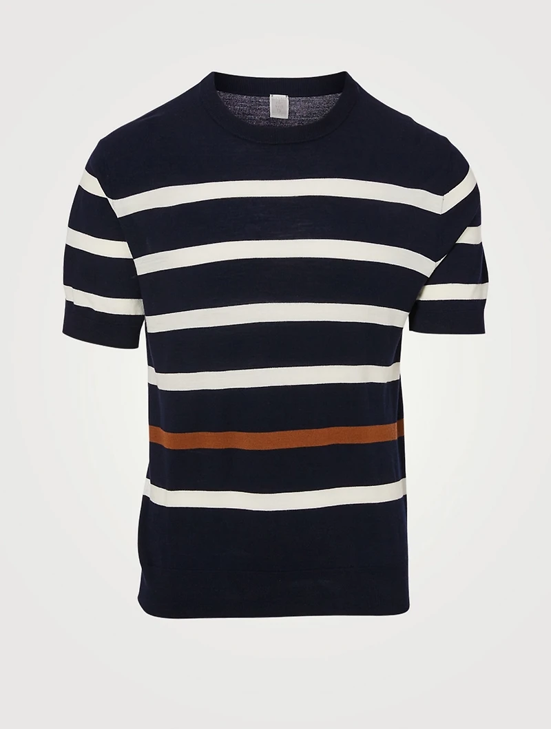Wool Short-Sleeve Sweater Striped Print