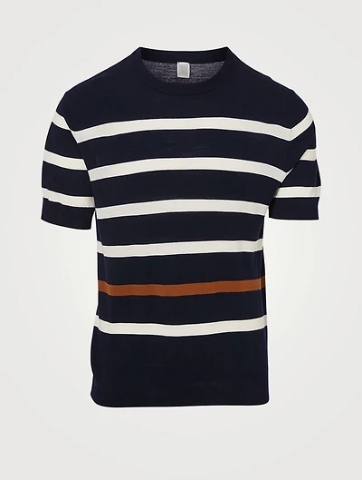 Wool Short-Sleeve Sweater Striped Print
