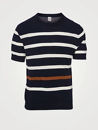 Wool Short-Sleeve Sweater Striped Print