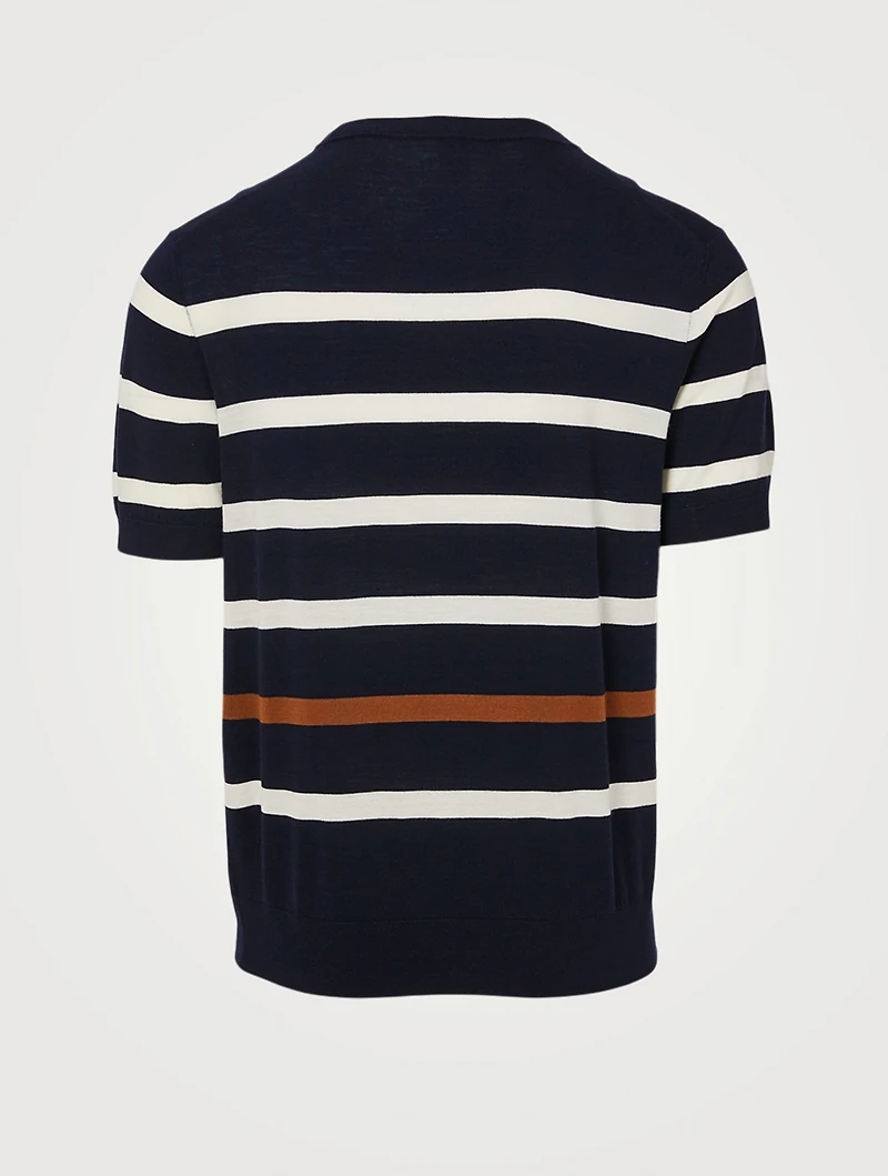 Wool Short-Sleeve Sweater Striped Print