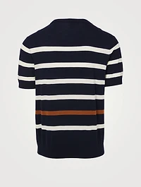 Wool Short-Sleeve Sweater Striped Print