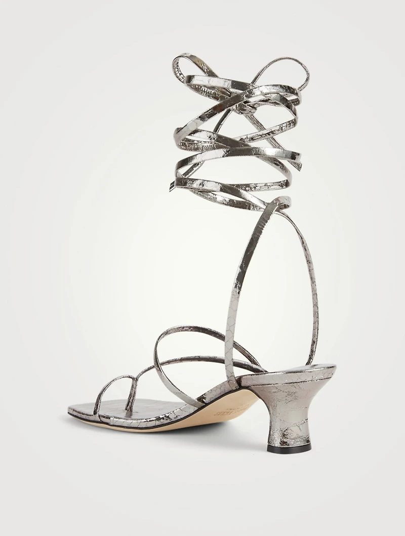 Betty Python-Embossed Leather Heeled Ankle-Tie Sandals