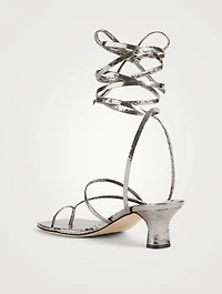 Betty Python-Embossed Leather Heeled Ankle-Tie Sandals
