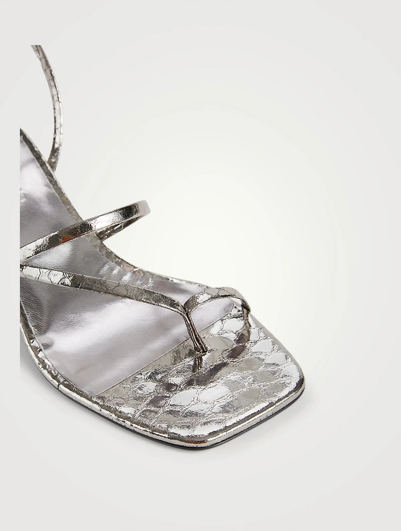 Betty Python-Embossed Leather Heeled Ankle-Tie Sandals