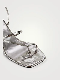 Betty Python-Embossed Leather Heeled Ankle-Tie Sandals