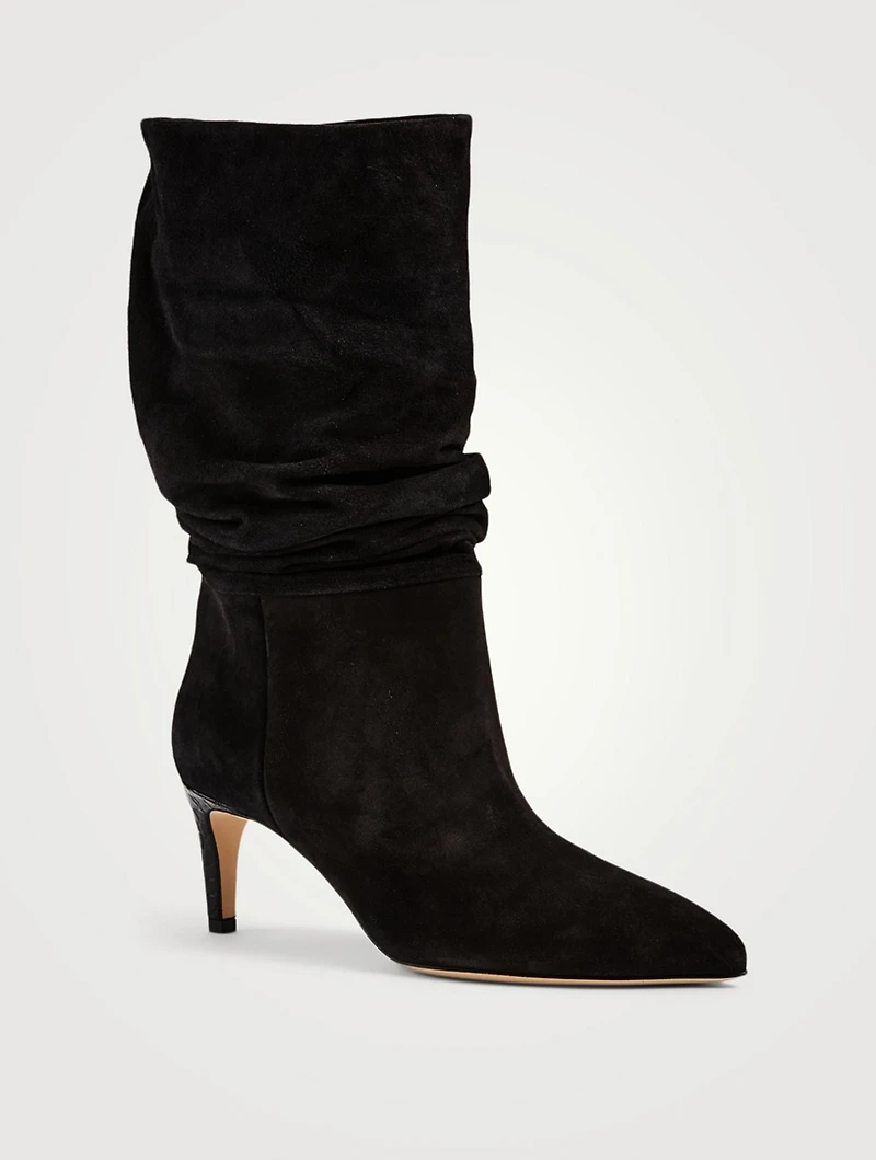 Slouchy Suede Heeled Mid-Calf Boots