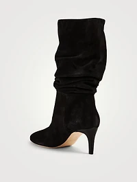Slouchy Suede Heeled Mid-Calf Boots