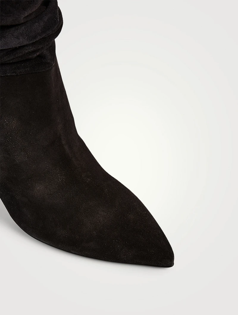 Slouchy Suede Heeled Mid-Calf Boots