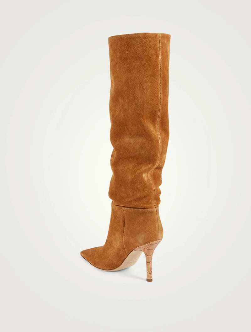 Mama Wide Slouchy Suede Heeled Knee-High Boots