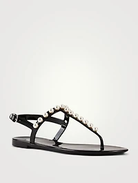 Goldie Jelly Slingback Thong Sandals With Pearls