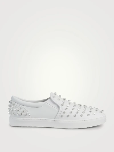 Goldie Leather Slip-On Sneakers With Pearls