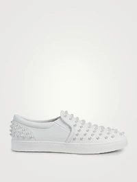 Goldie Leather Slip-On Sneakers With Pearls
