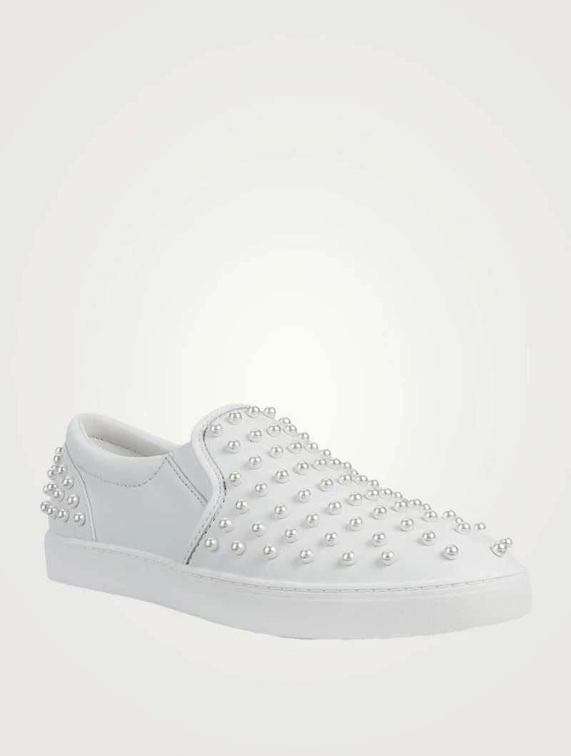 Goldie Leather Slip-On Sneakers With Pearls