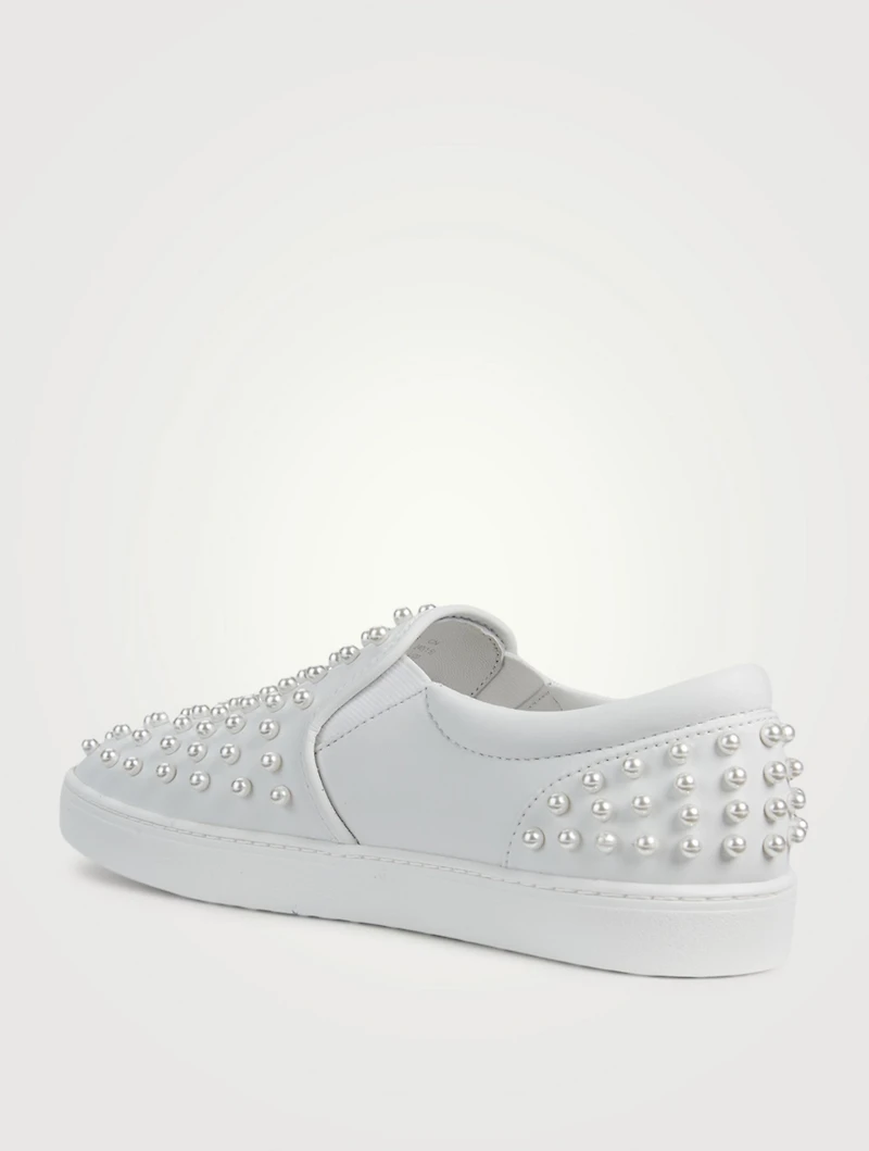 Goldie Leather Slip-On Sneakers With Pearls