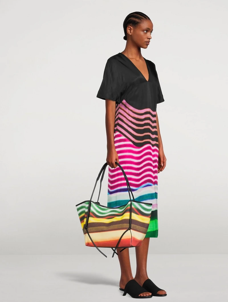 Leather Tote Bag With Stripe