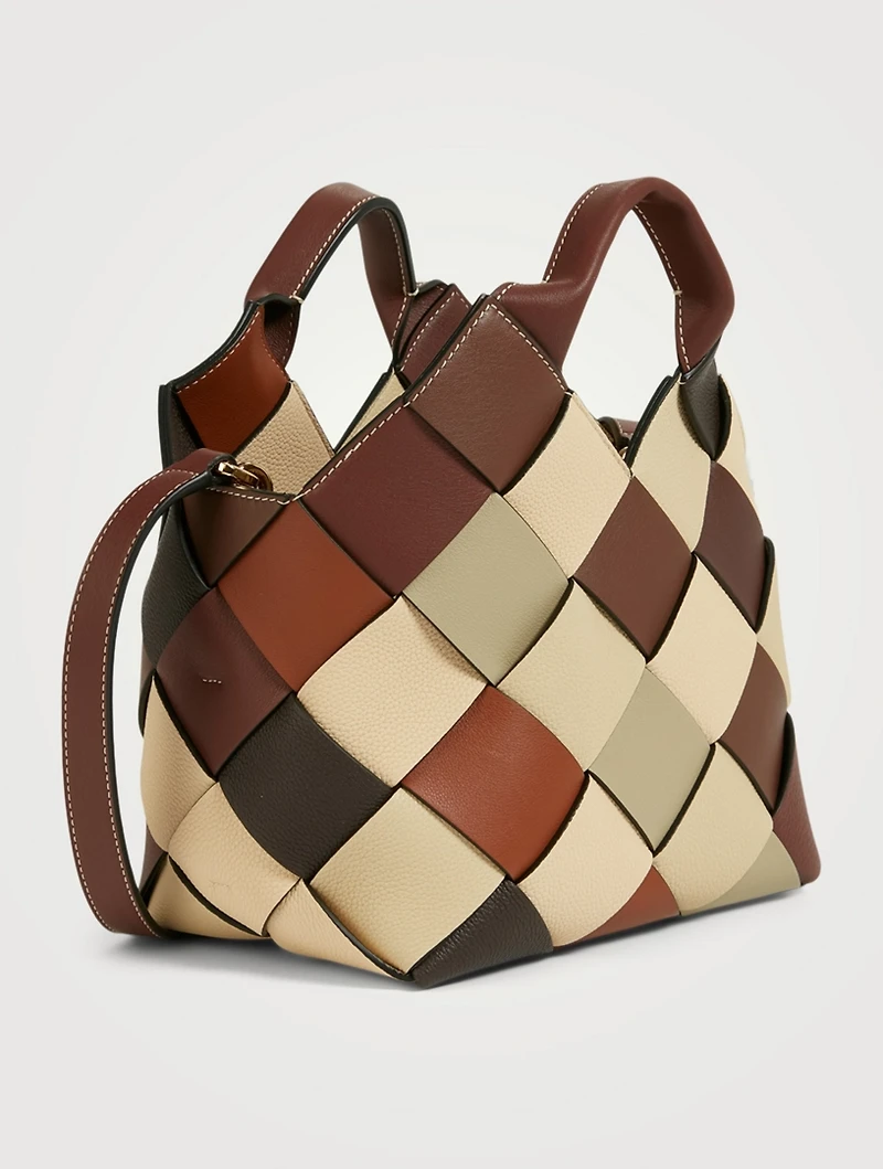 Small Surplus Leather Woven Basket Bag