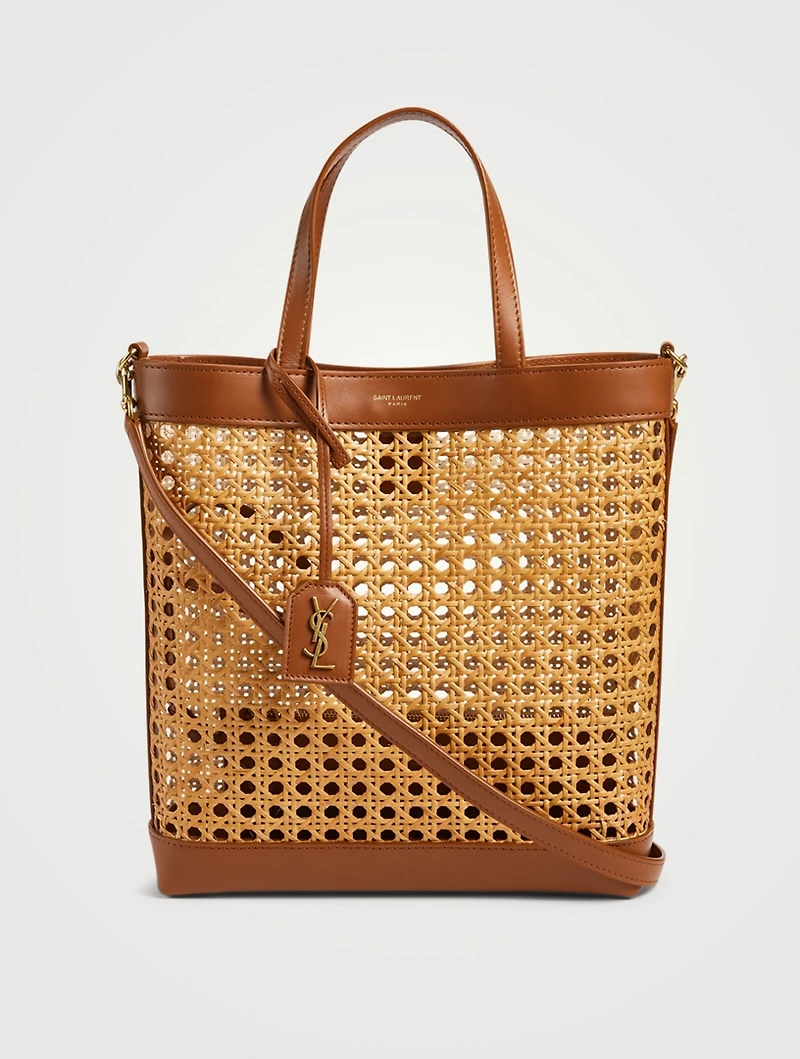 Toy N/S Woven Cane And Leather Shopping Tote Bag