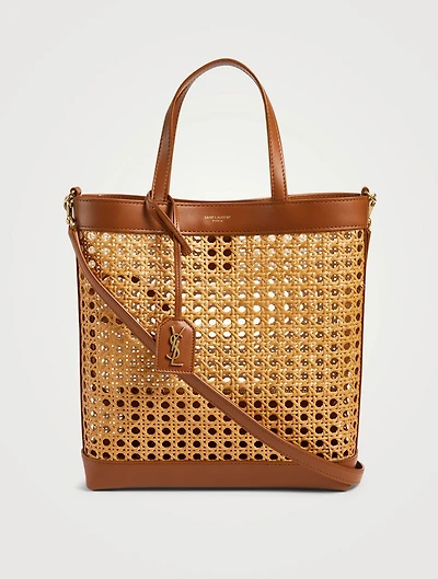 Toy N/S Woven Cane And Leather Shopping Tote Bag
