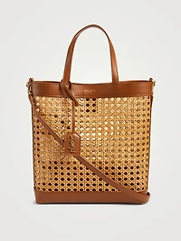 Toy N/S Woven Cane And Leather Shopping Tote Bag