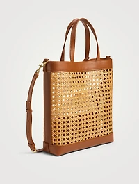 Toy N/S Woven Cane And Leather Shopping Tote Bag