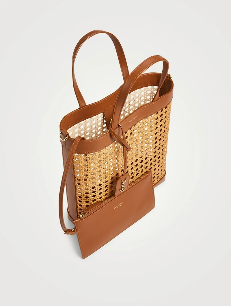 Toy N/S Woven Cane And Leather Shopping Tote Bag