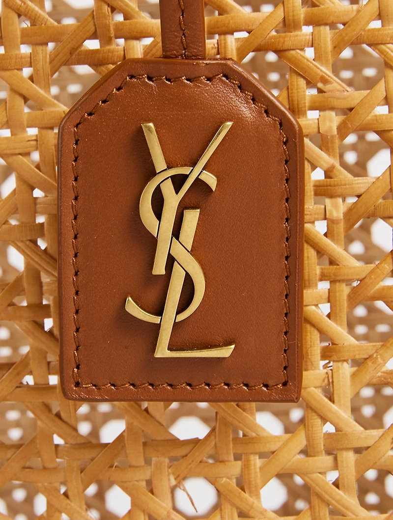Toy N/S Woven Cane And Leather Shopping Tote Bag