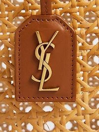 Toy N/S Woven Cane And Leather Shopping Tote Bag