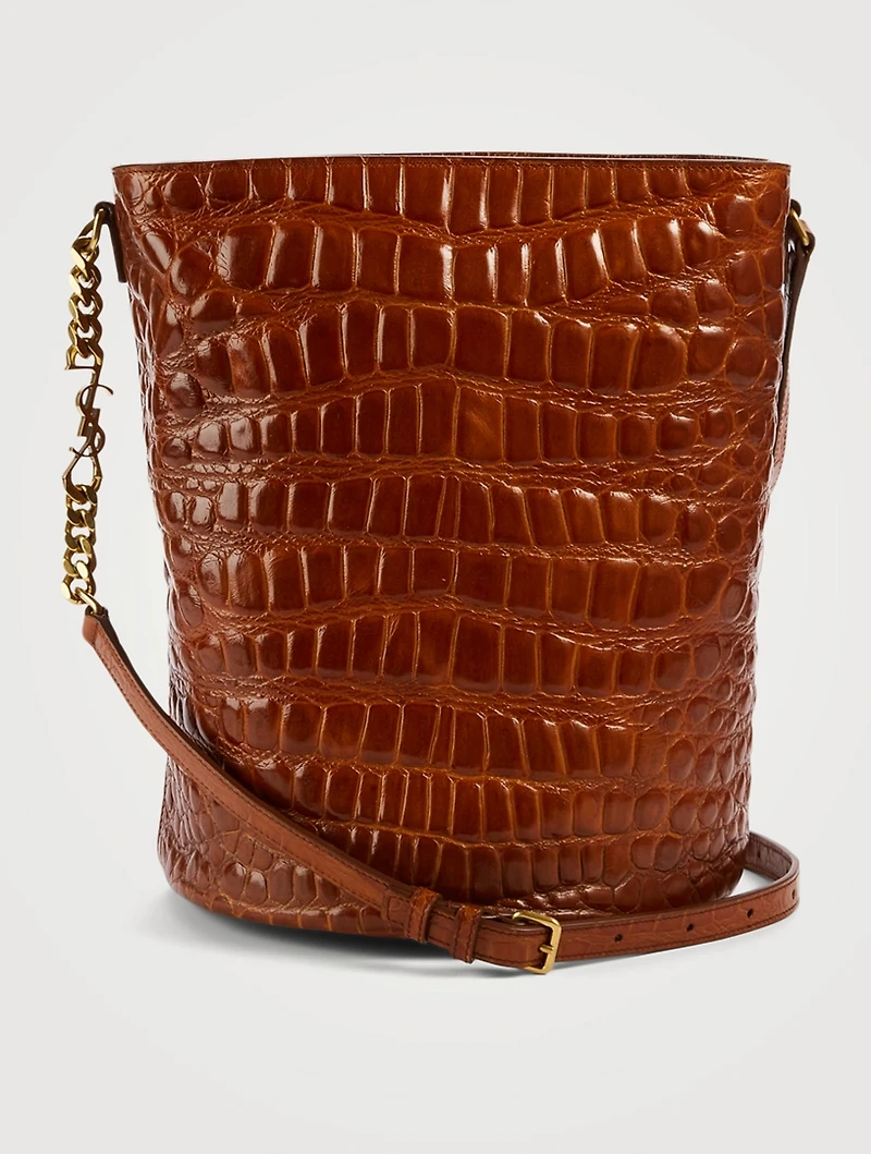 Croc-Embossed Leather Bucket Bag