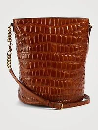 Croc-Embossed Leather Bucket Bag