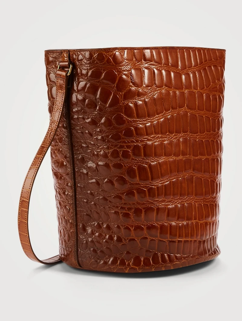 Croc-Embossed Leather Bucket Bag