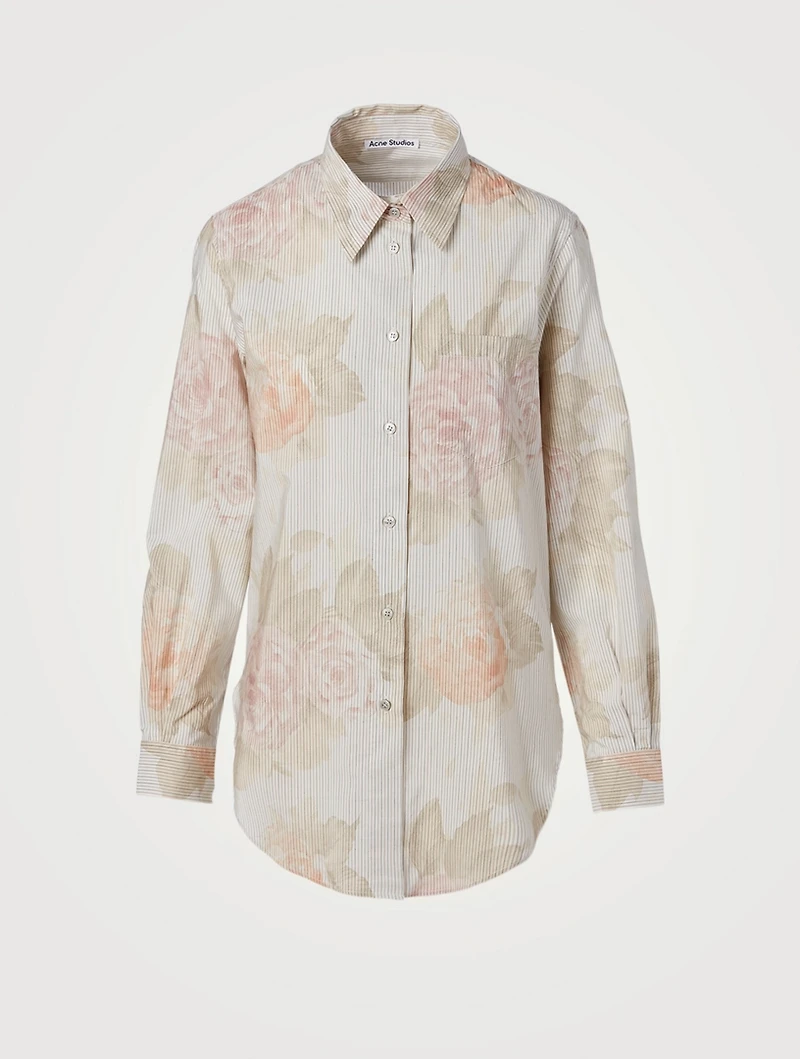 Cotton-Blend Shirt Striped Floral Print