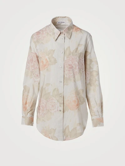 Cotton-Blend Shirt Striped Floral Print