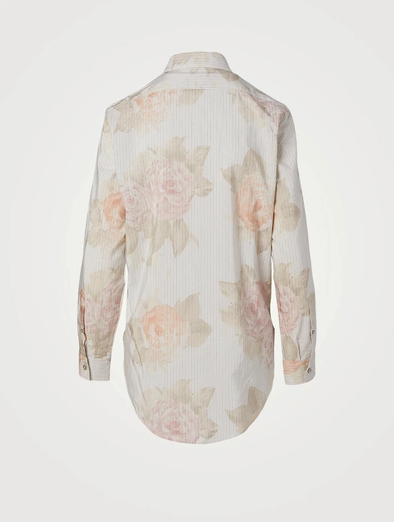Cotton-Blend Shirt Striped Floral Print