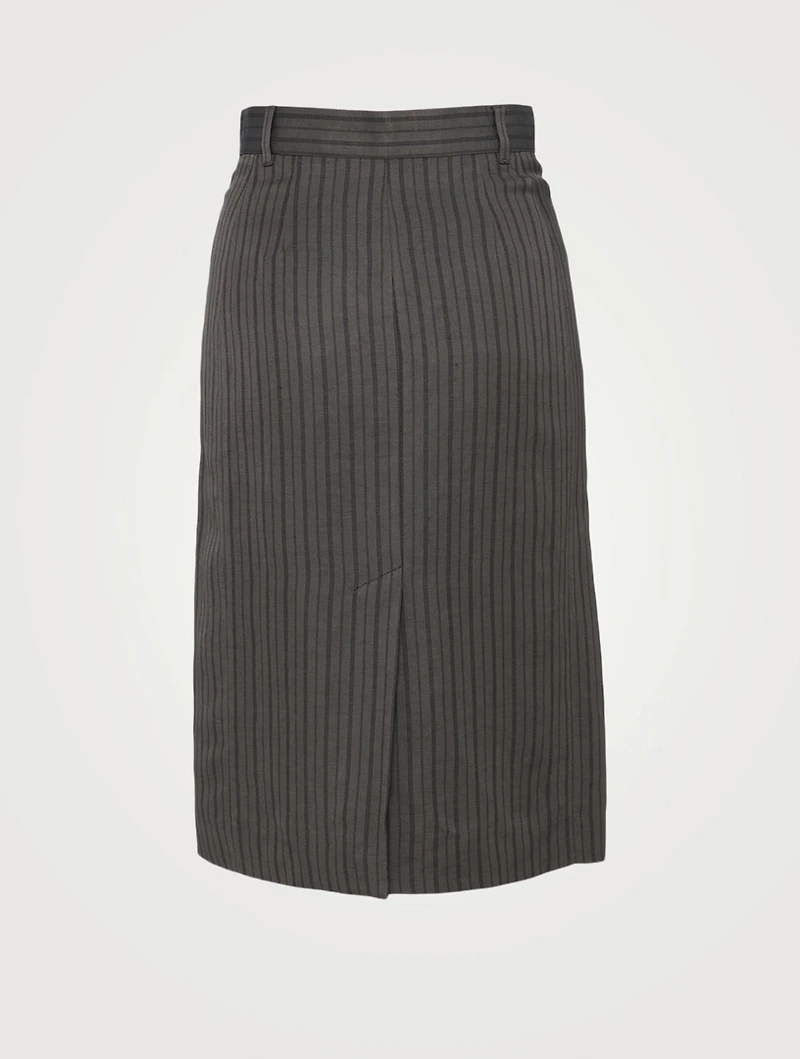 Linen-Blend Midi Skirt Striped Print