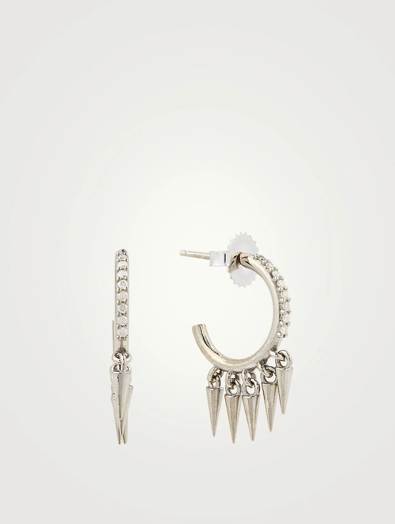 Silver Spike Dangle Hoop Earrings With Diamonds