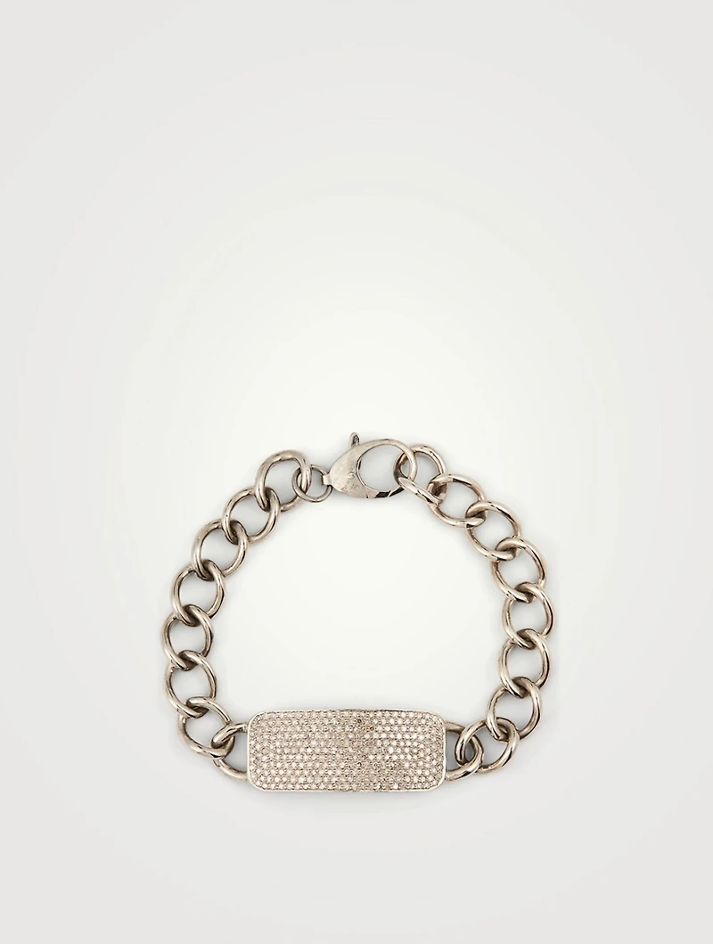 Silver ID Bracelet With Diamonds