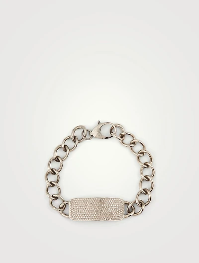 Silver ID Bracelet With Diamonds