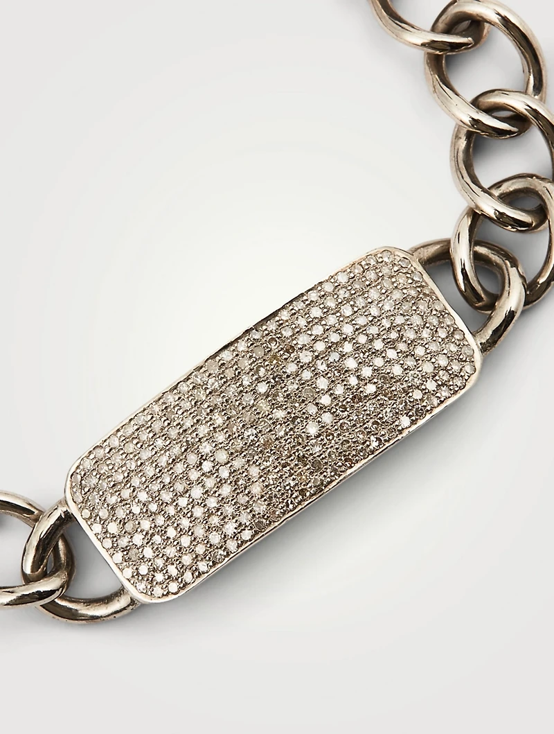 Silver ID Bracelet With Diamonds