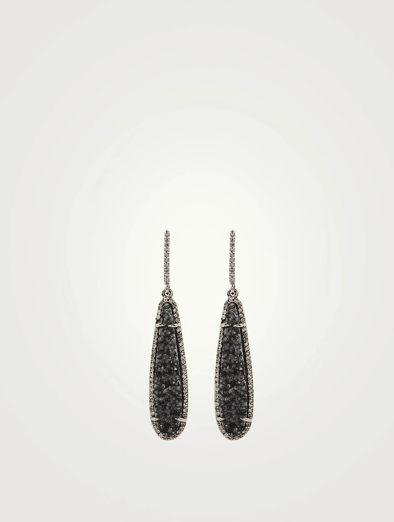 Silver Druzy Earrings With Diamonds