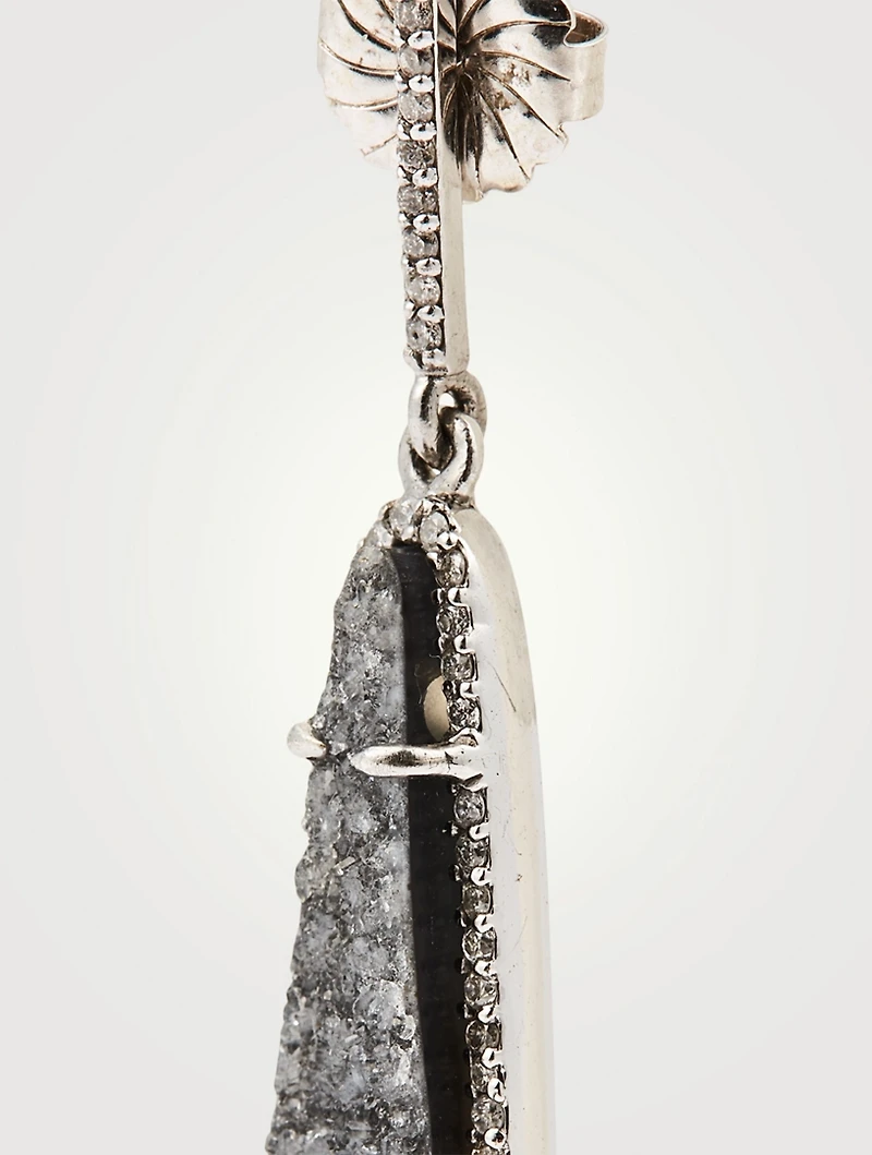 Silver Druzy Earrings With Diamonds