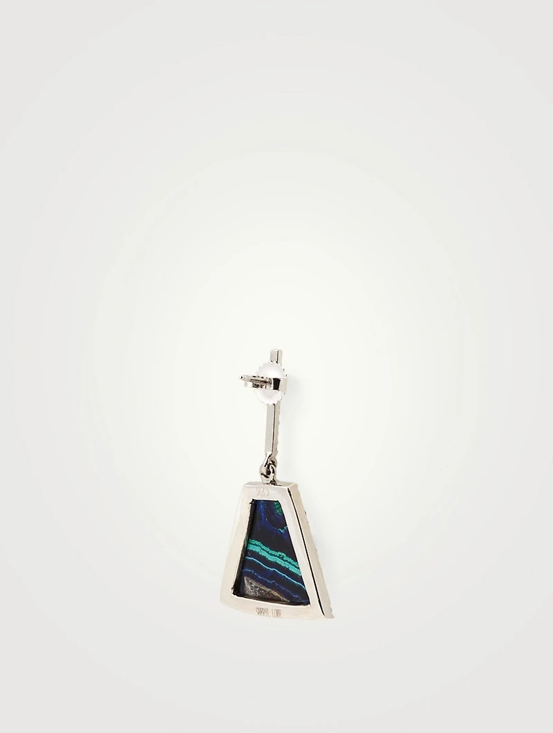 Silver Azurite Malachite Earrings With Diamonds