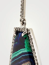 Silver Azurite Malachite Earrings With Diamonds